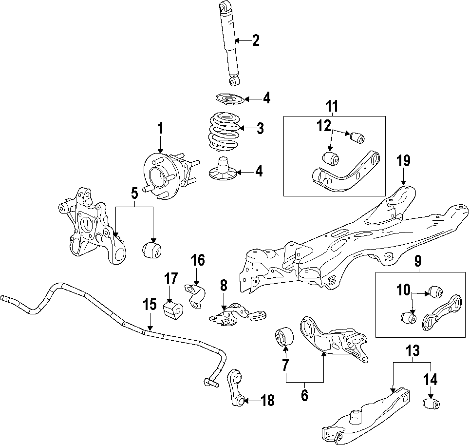 Diagram REAR SUSPENSION. LOWER CONTROL ARM. STABILIZER BAR. SUSPENSION COMPONENTS. UPPER CONTROL ARM. for your 2015 GMC Sierra 2500 HD 6.0L Vortec V8 A/T 4WD SLE Standard Cab Pickup 