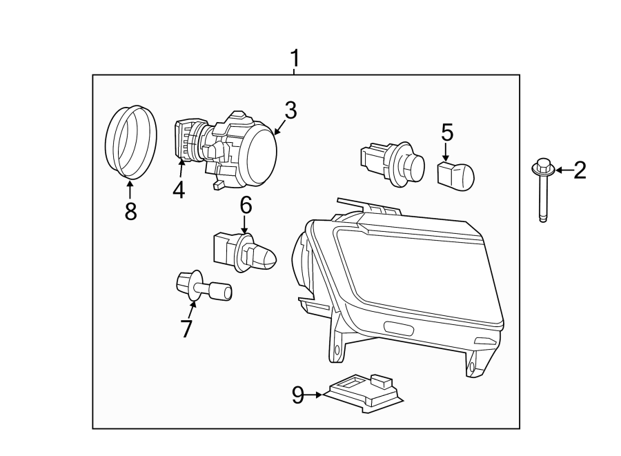 Diagram FRONT LAMPS. HEADLAMP COMPONENTS. for your 1996 Chrysler Concorde   