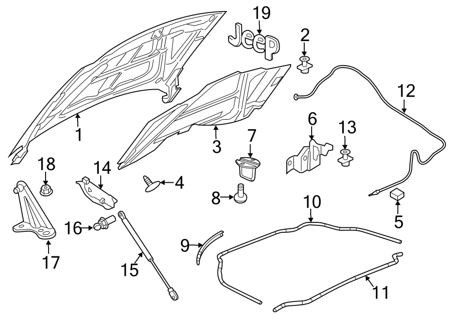 Diagram EXTERIOR TRIM. HOOD & COMPONENTS. for your 2023 Ram ProMaster 3500   