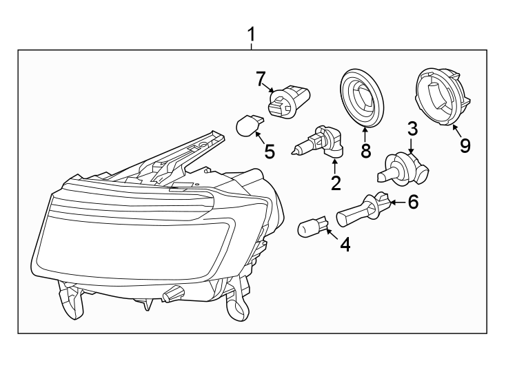 Diagram FRONT LAMPS. HEADLAMP COMPONENTS. for your 2018 Jeep Grand Cherokee 3.0L EcoDiesel V6 DIESEL A/T RWD Limited Sport Utility 