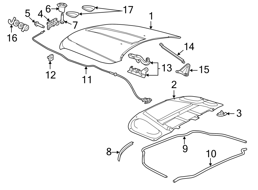 Diagram EXTERIOR TRIM. HOOD & COMPONENTS. for your 2023 Ram ProMaster 3500   