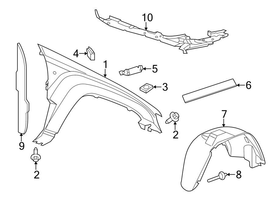 Diagram FENDER & COMPONENTS. for your 2018 Jeep Grand Cherokee 3.0L EcoDiesel V6 DIESEL A/T AWD High Altitude Sport Utility 