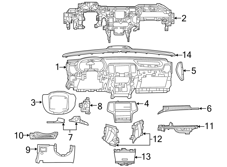 Diagram INSTRUMENT PANEL COMPONENTS. for your 2018 Jeep Grand Cherokee -L - cylinder A/T AWD Laredo Sport Utility 