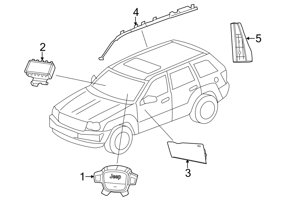 Diagram RESTRAINT SYSTEMS. AIR BAG COMPONENTS. for your 2018 Jeep Grand Cherokee 3.6L Pentastar V6 FLEX A/T AWD Limited Sport Utility 