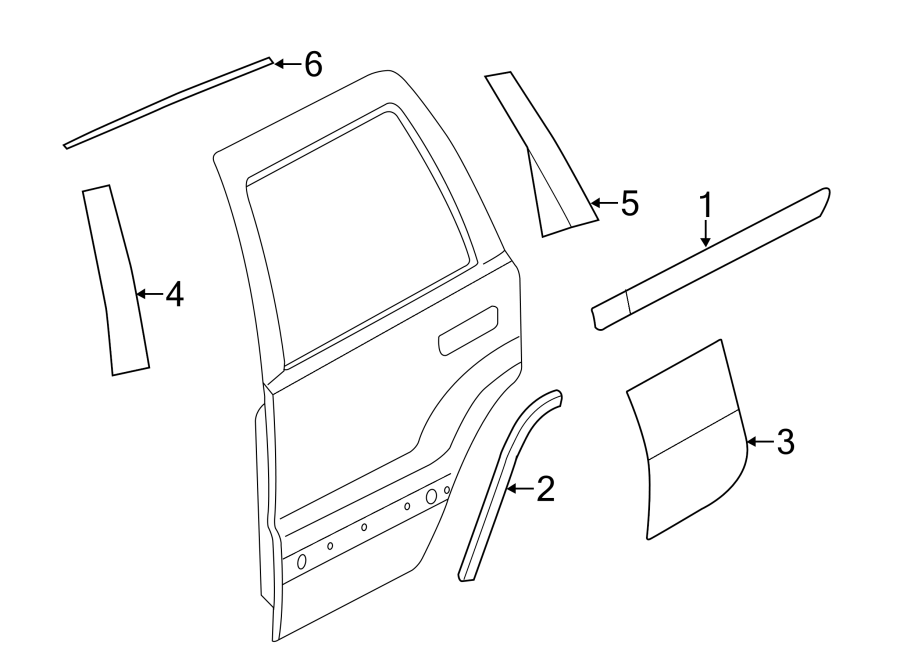 Diagram REAR DOOR. EXTERIOR TRIM. for your 2018 Jeep Grand Cherokee 5.7L HEMI V8 A/T AWD Trailhawk Sport Utility 