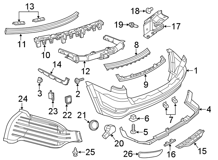 Diagram REAR BUMPER. BUMPER & COMPONENTS. for your Jeep