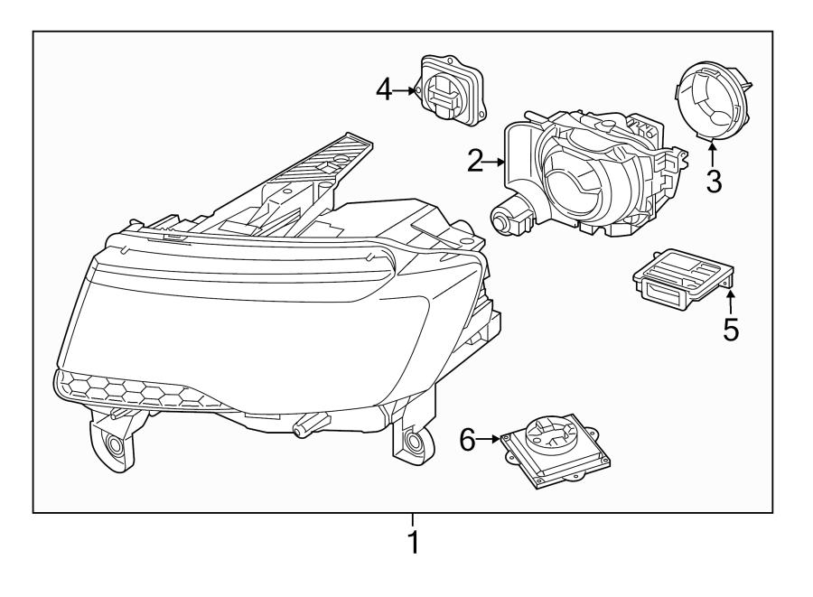 Diagram FRONT LAMPS. HEADLAMP COMPONENTS. for your 2018 Jeep Grand Cherokee -L - cylinder A/T AWD Trackhawk Sport Utility 