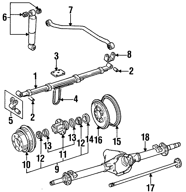 Diagram REAR SUSPENSION. AXLE HOUSING. BRAKE COMPONENTS. SUSPENSION COMPONENTS. for your Jeep Cherokee  