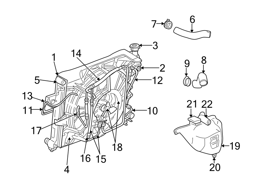 Diagram RADIATOR & COMPONENTS. for your Jeep