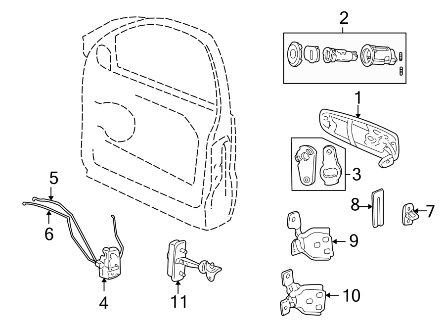 Diagram FRONT DOOR. LOCK & HARDWARE. for your 2017 Ram ProMaster 3500  Base Extended Cargo Van 