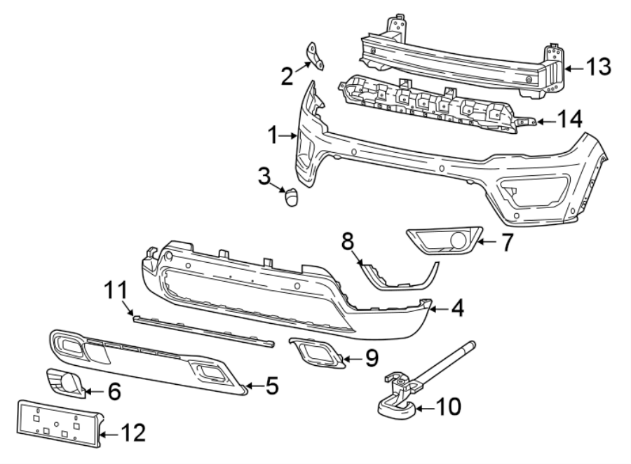 Diagram Front bumper & grille. Bumper & components. for your Chrysler 200  