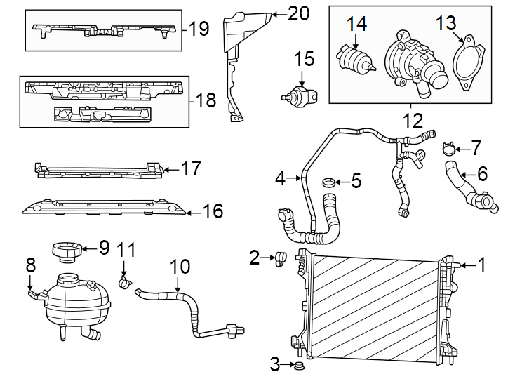 Diagram Radiator & components. for your 2018 Ram 2500 6.7L 6 cylinder DIESEL M/T RWD Tradesman Crew Cab Pickup Fleetside 