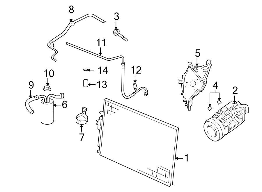 Diagram AIR CONDITIONER & HEATER. COMPRESSOR & LINES. CONDENSER. for your 2023 Ram 2500 6.7L 6 cylinder DIESEL A/T RWD Lone Star Crew Cab Pickup Fleetside 