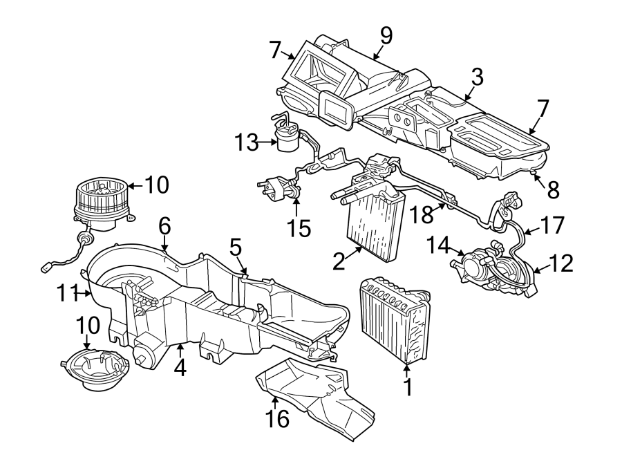 Diagram AIR CONDITIONER & HEATER. EVAPORATOR & HEATER COMPONENTS. for your 2023 Ram 2500 6.7L 6 cylinder DIESEL A/T RWD Lone Star Crew Cab Pickup Fleetside 