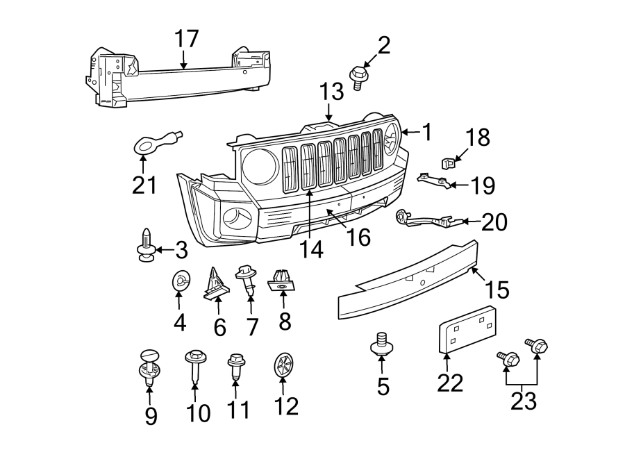 6FRONT BUMPER & GRILLE. BUMPER & COMPONENTS.https://images.simplepart.com/images/parts/motor/fullsize/WD07005.png