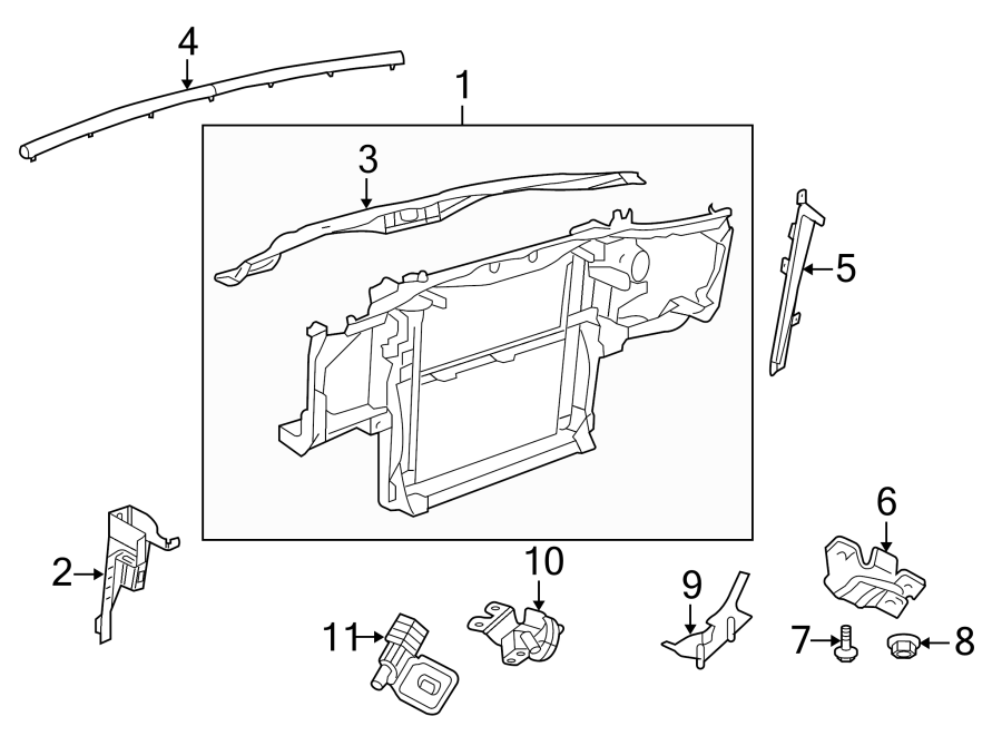 9RADIATOR SUPPORT.https://images.simplepart.com/images/parts/motor/fullsize/WD08035.png