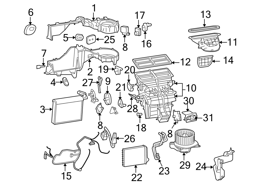 Diagram AIR CONDITIONER & HEATER. FRONT EVAPORATOR. for your 2021 Dodge Charger   