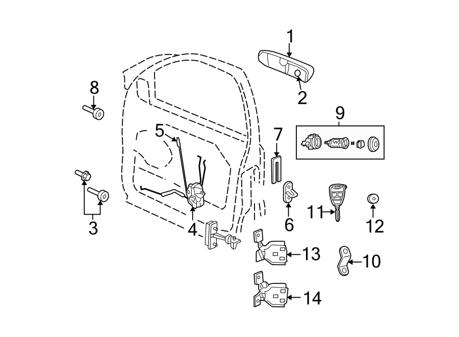 Diagram FRONT DOOR. LOCK & HARDWARE. for your 2017 Ram ProMaster 3500  Base Extended Cargo Van 