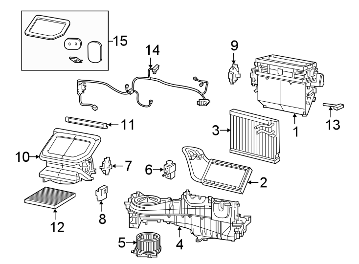 Diagram AIR CONDITIONER & HEATER. EVAPORATOR & HEATER COMPONENTS. for your 2018 Jeep Wrangler JK   