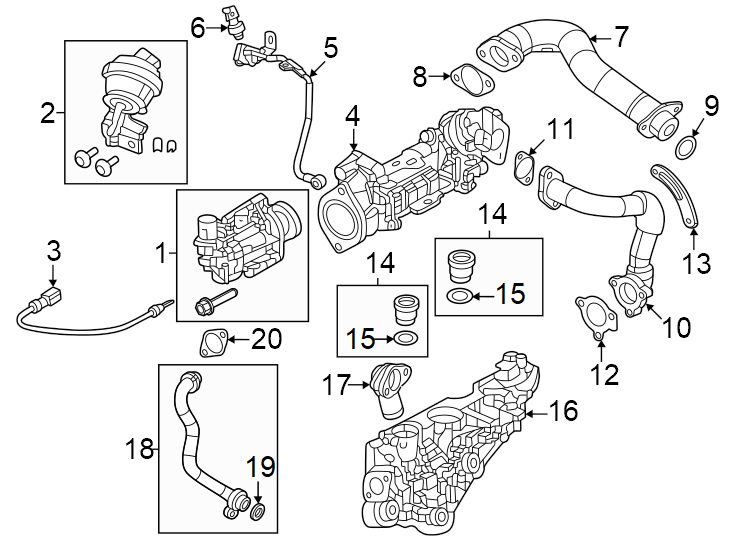 Diagram Emission system. Emission components. for your 2020 Jeep Cherokee   