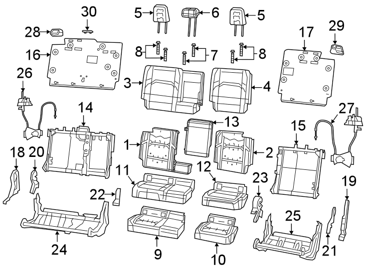 Diagram SEATS & TRACKS. REAR SEAT COMPONENTS. for your Jeep