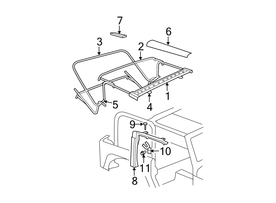 11CONVERTIBLE/SOFT top. Frame & components.https://images.simplepart.com/images/parts/motor/fullsize/WJ07435.png