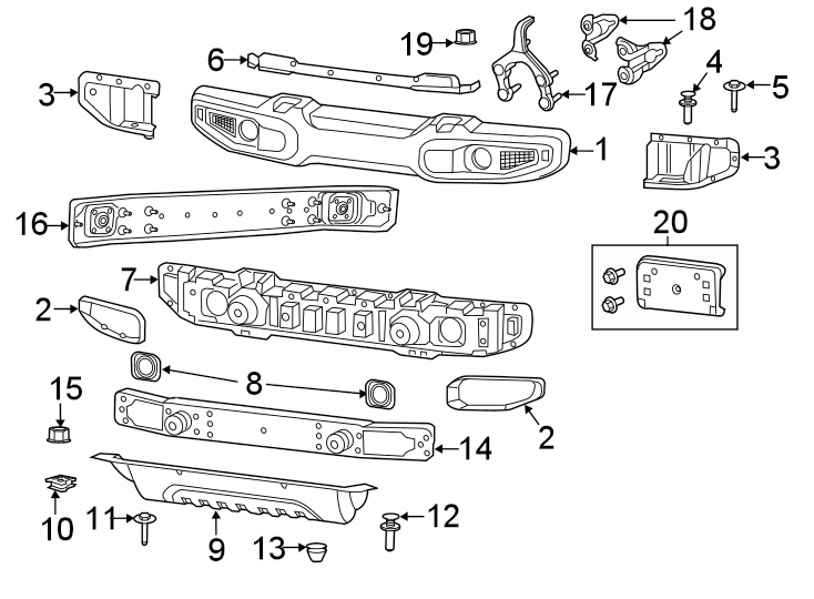 Diagram Front bumper. Bumper & components. for your 2011 Chrysler 200   