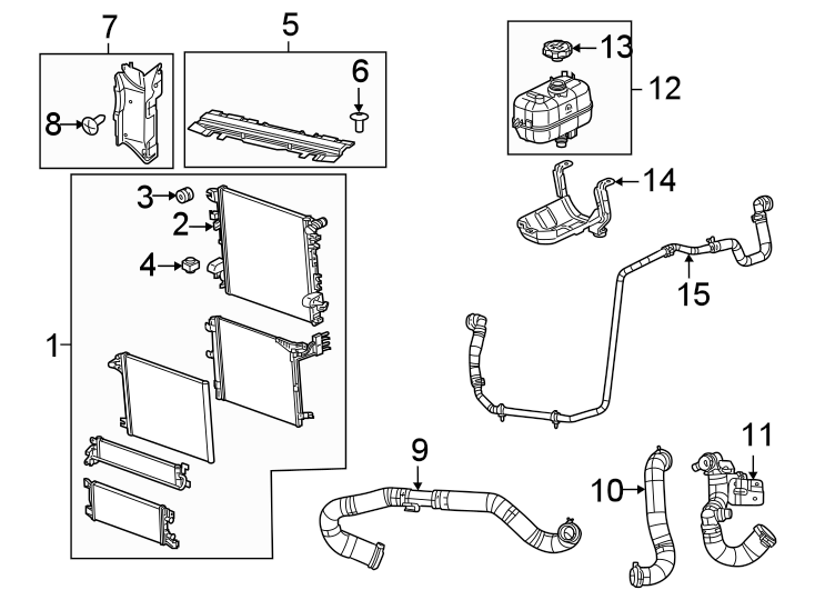 Diagram Radiator & components. for your 2018 Ram 2500 6.7L 6 cylinder DIESEL M/T RWD Tradesman Crew Cab Pickup Fleetside 