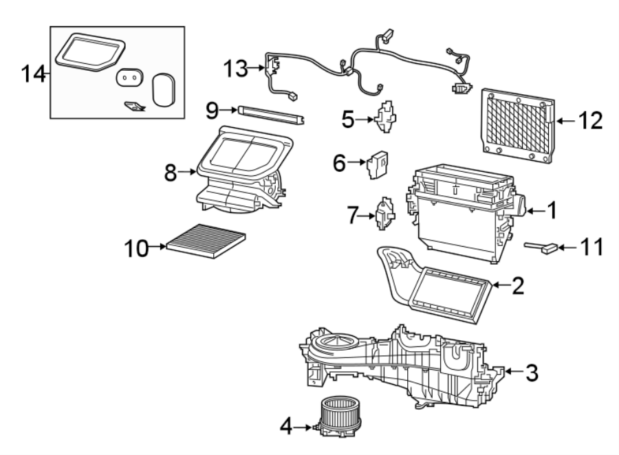 Diagram AIR CONDITIONER & HEATER. HEATER COMPONENTS. for your 2018 Jeep Wrangler JK   