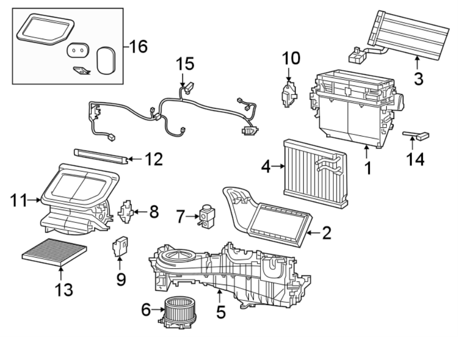 Diagram AIR CONDITIONER & HEATER. EVAPORATOR & HEATER COMPONENTS. for your 2018 Jeep Wrangler JK   