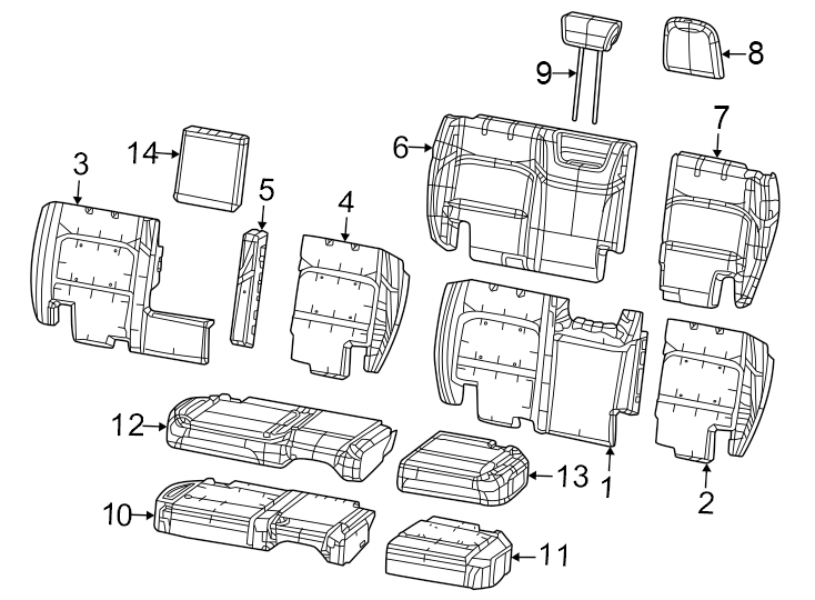 14Seats & tracks. Rear seat components.https://images.simplepart.com/images/parts/motor/fullsize/WJ18536.png