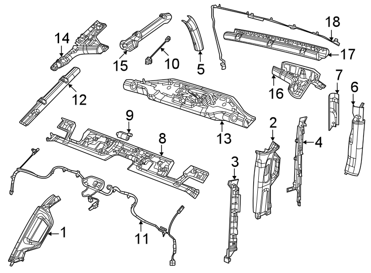 Roll bar & components. Interior trim. Diagram