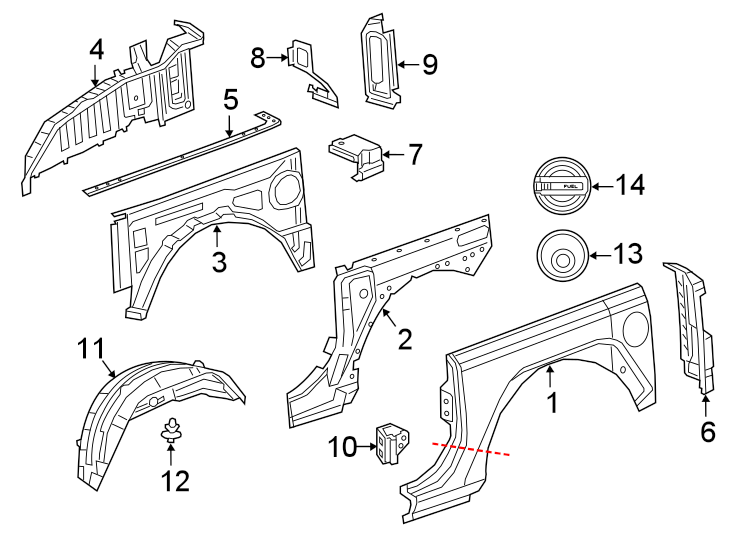 Diagram QUARTER PANEL & COMPONENTS. for your Jeep Wrangler  