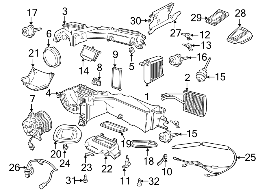 31Air conditioner & heater. Evaporator & heater components.https://images.simplepart.com/images/parts/motor/fullsize/WJ97140.png