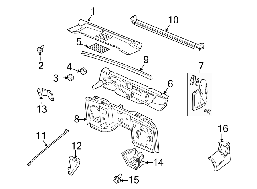 15Battery tray. Cowl to hood. Front. JTEC module. M8X1. 25X20. M8X1. 25X25. M8X1. 25X30. Plenum. Rear. Windshield to cowl.https://images.simplepart.com/images/parts/motor/fullsize/WJ97400.png