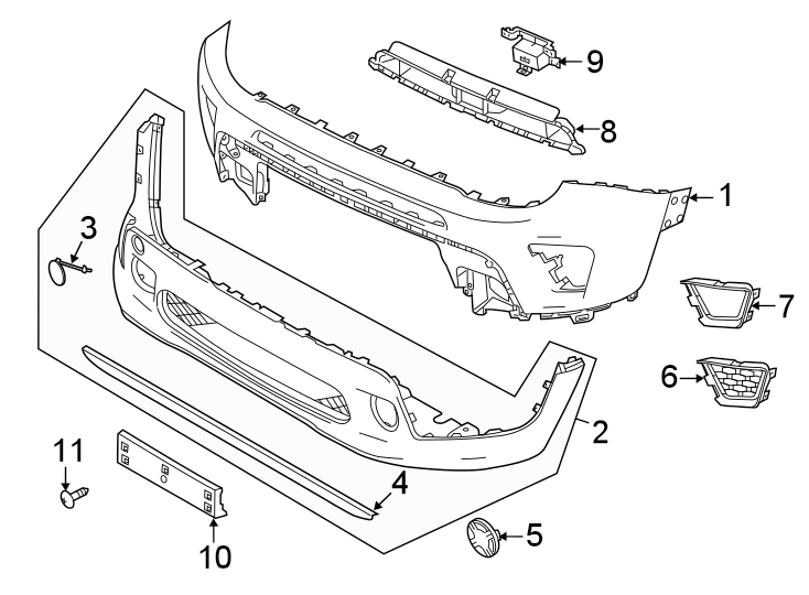 Front bumper & grille. Bumper & components.