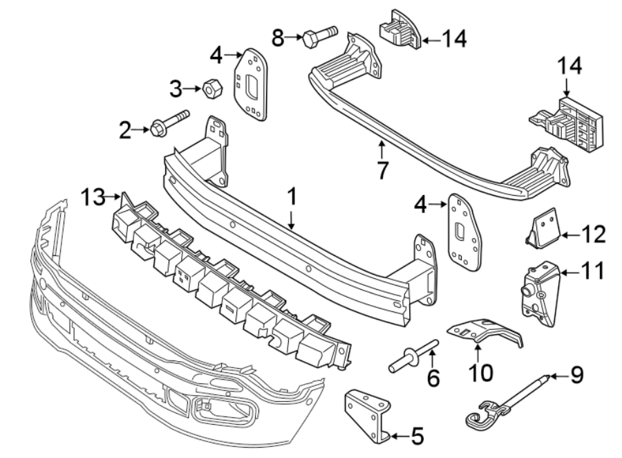 Diagram FRONT BUMPER & GRILLE. BUMPER & COMPONENTS. for your 2023 Ram 2500 6.7L 6 cylinder DIESEL A/T RWD Lone Star Crew Cab Pickup Fleetside 