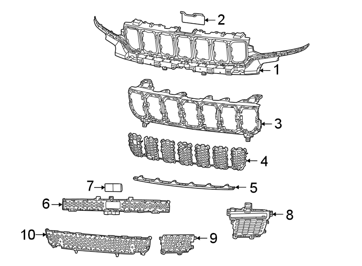 8Front bumper & grille. Grille & components.https://images.simplepart.com/images/parts/motor/fullsize/WL21010.png