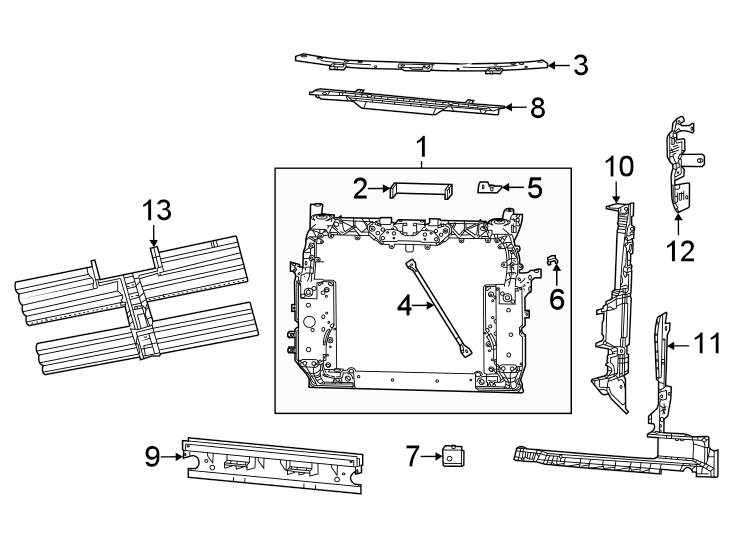 Diagram Radiator support. for your 1996 Jeep