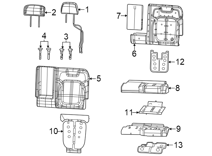 760% side covers & pads. Center. Cloth. Leather. Non-locking. Outer. Seat back. Seat cushion. W/O vented. W/VENTED.https://images.simplepart.com/images/parts/motor/fullsize/WL21618.png