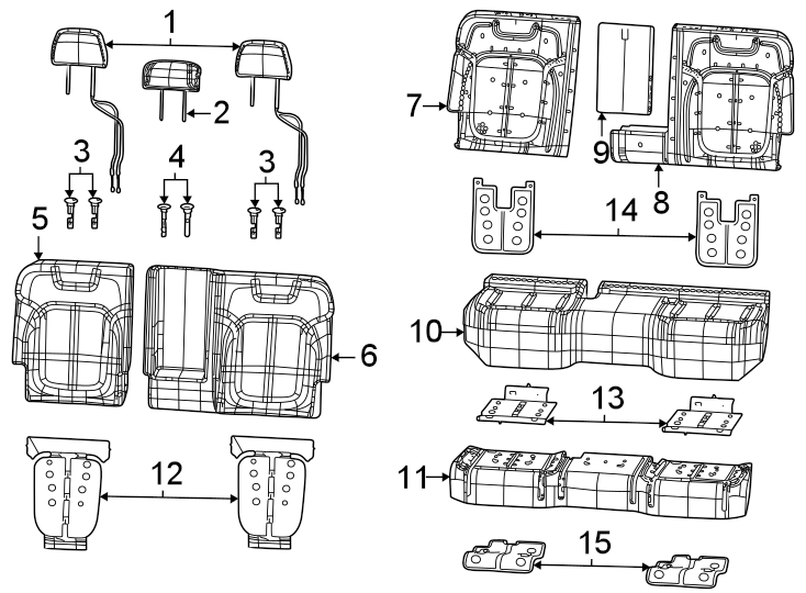 Diagram Seats & tracks. Second row seats. for your 2022 Jeep Grand Cherokee L   