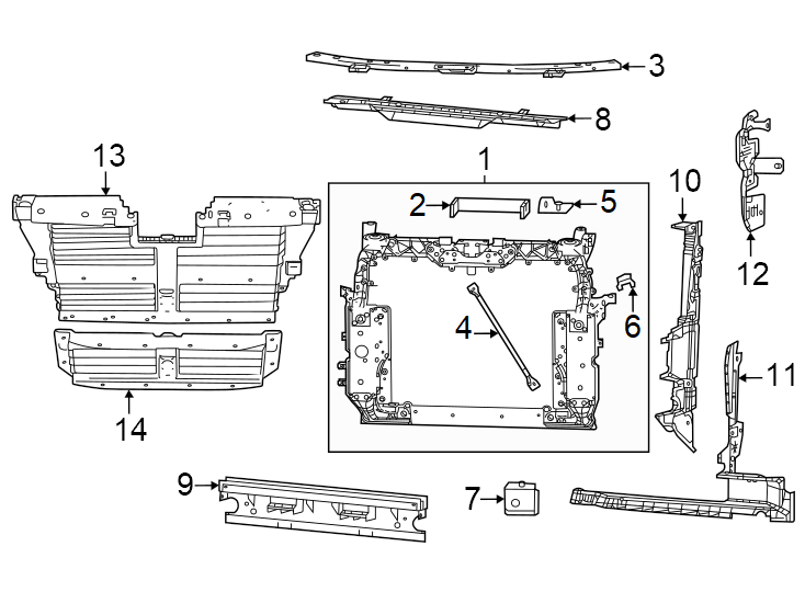 Diagram Radiator support. for your 1996 Jeep