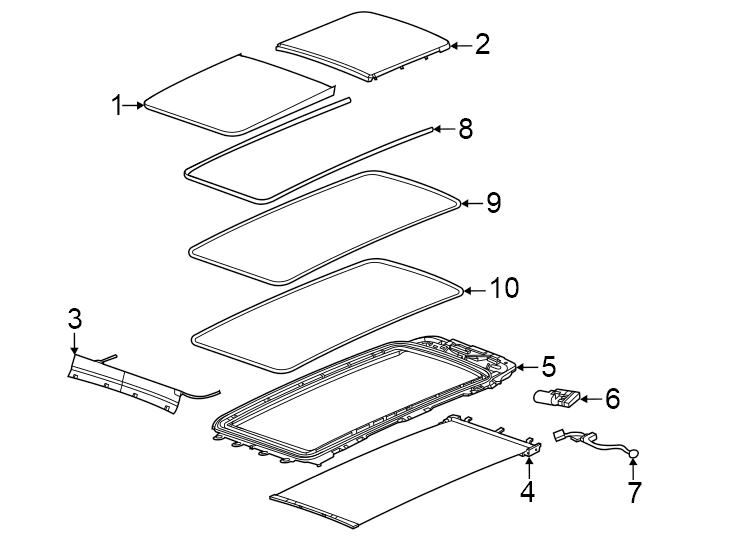 3W/O sunroof W/PANORAMIC. #1. #2. #3. Front. Glass. Rear. Sunshade.https://images.simplepart.com/images/parts/motor/fullsize/WL22678.png