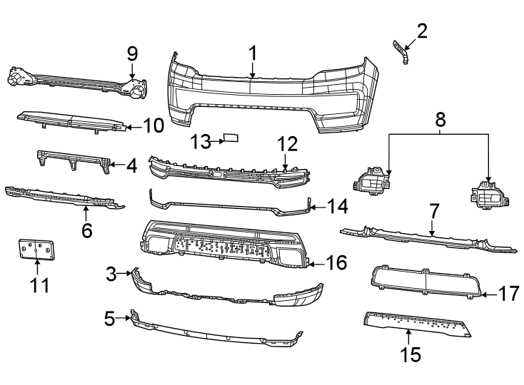 9Front bumper. Bumper & components.https://images.simplepart.com/images/parts/motor/fullsize/WS22020.png