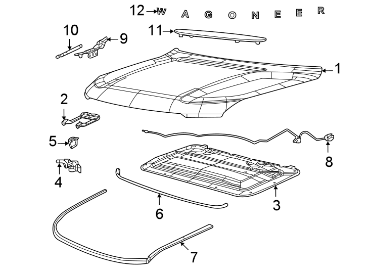 6Exterior trim. Hood & components.https://images.simplepart.com/images/parts/motor/fullsize/WS22145.png