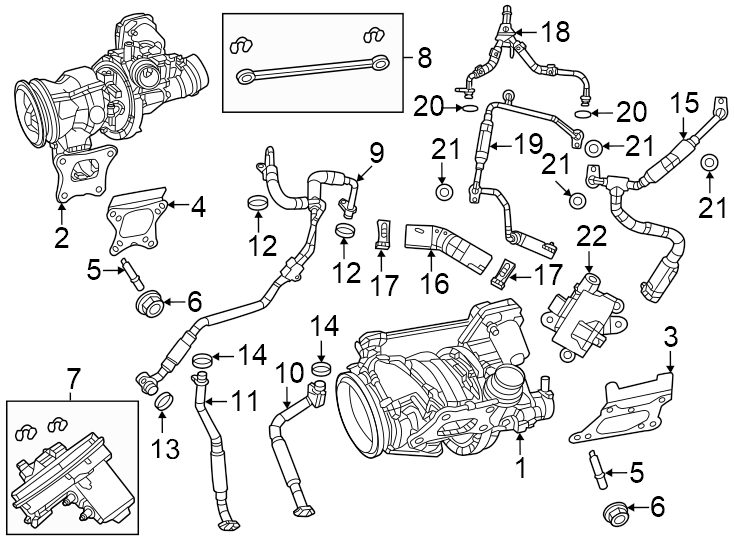 13Turbocharger & components.https://images.simplepart.com/images/parts/motor/fullsize/WS22353.png