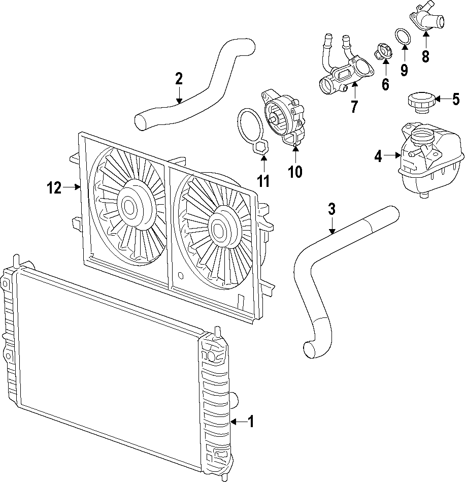 Diagram COOLING SYSTEM. COOLING FAN. RADIATOR. WATER PUMP. for your 2010 Chevrolet Malibu   