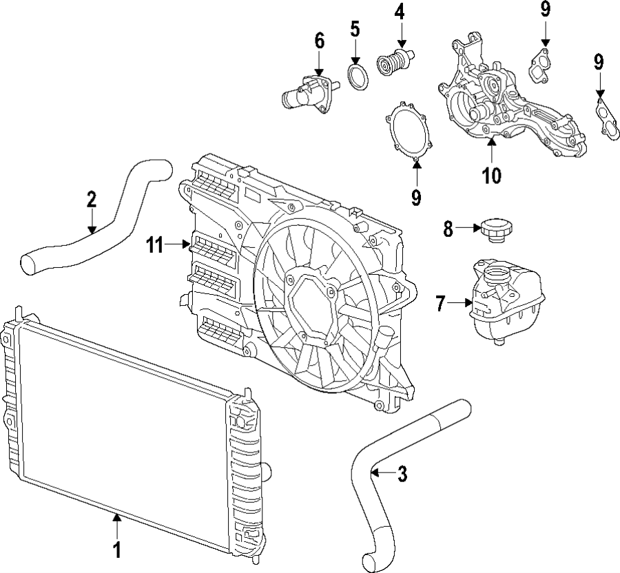 Diagram Cooling system. Cooling fan. for your 2021 Chevrolet Camaro LT Coupe 2.0L Ecotec A/T 