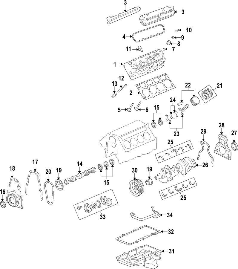 Diagram Camshaft & timing. Crankshaft & bearings. Cylinder head & valves. Lubrication. Mounts. Pistons. Rings & bearings. for your Chevrolet Camaro  