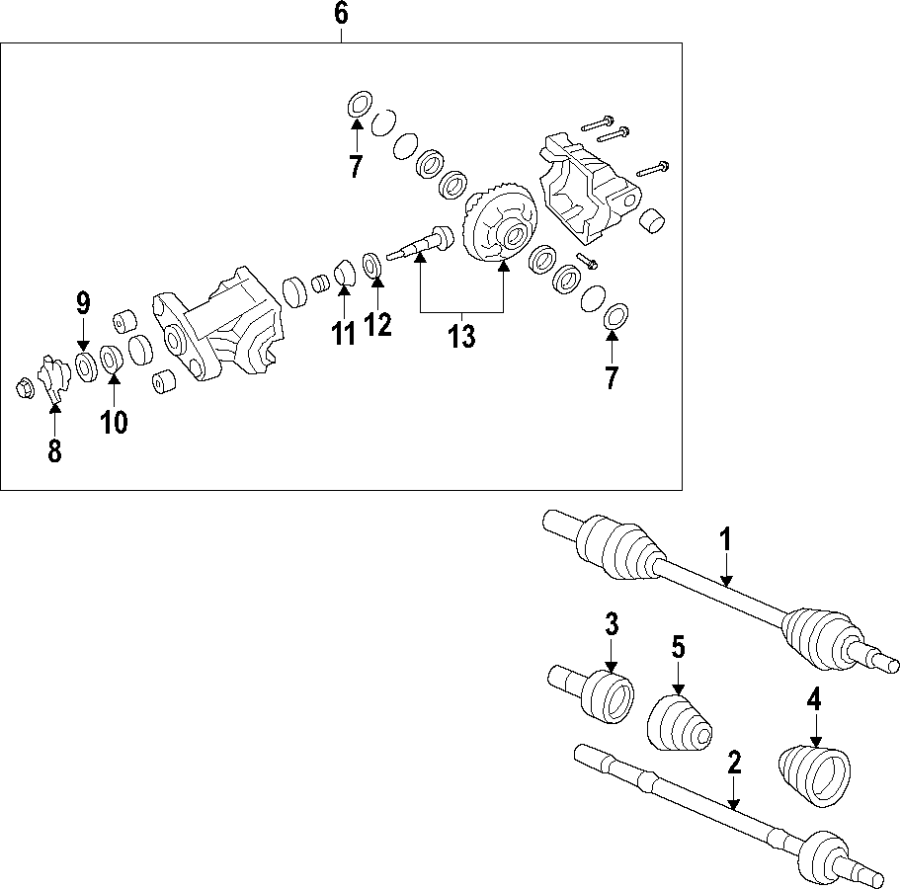 Diagram REAR AXLE. DIFFERENTIAL. DRIVE AXLES. PROPELLER SHAFT. for your 2012 GMC Sierra 2500 HD 6.6L Duramax V8 DIESEL A/T 4WD Denali Crew Cab Pickup Fleetside 